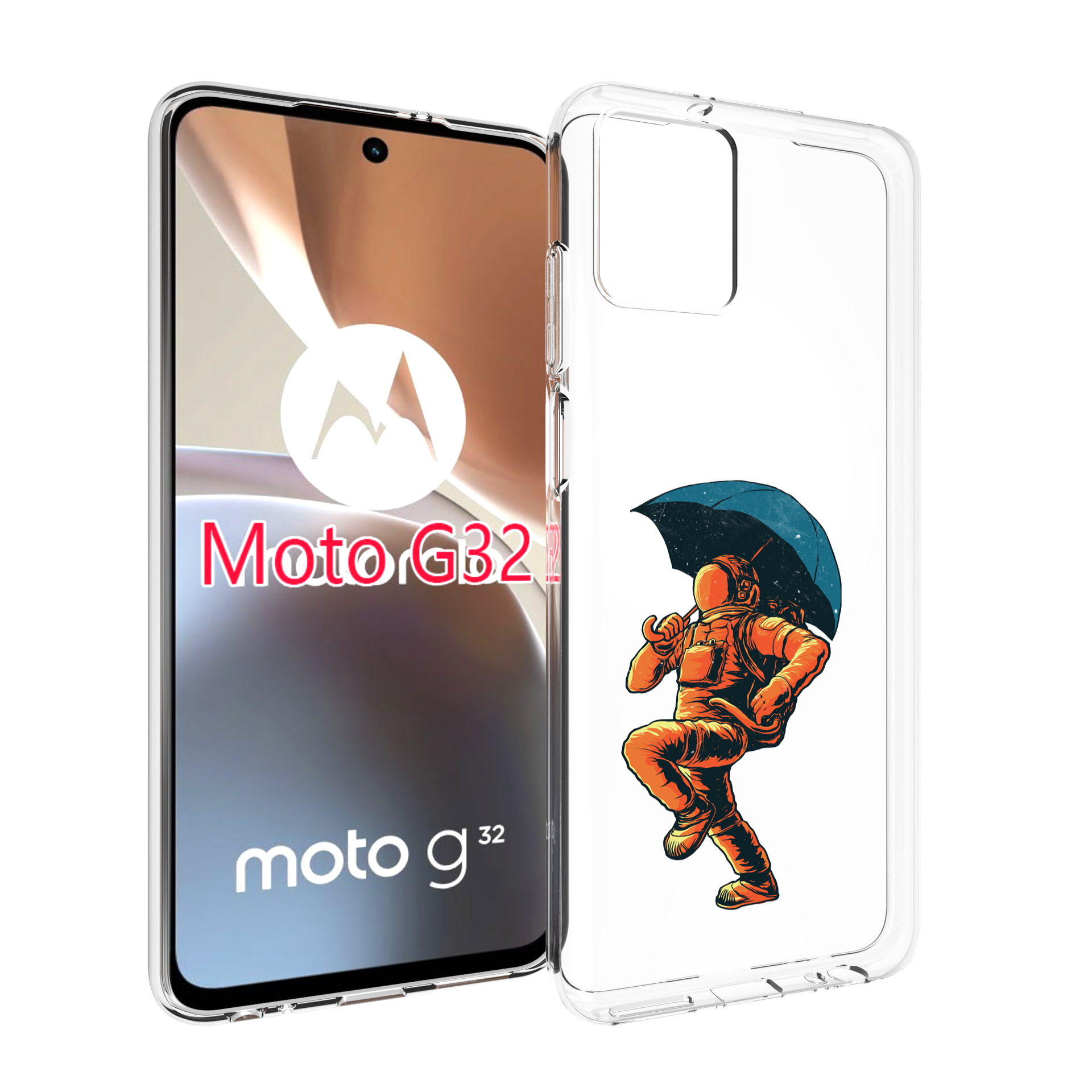 

Чехол MyPads шагающий космонавт с зонтом для Motorola Moto G32, Прозрачный, Tocco
