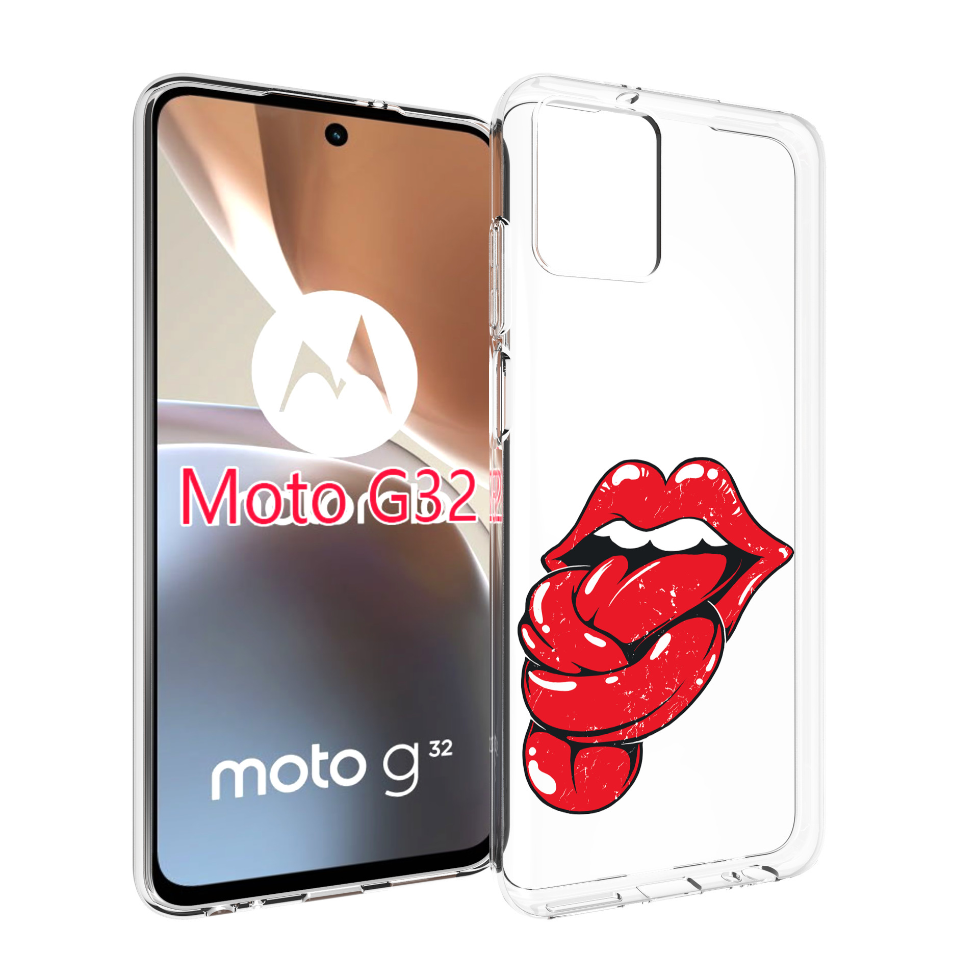 

Чехол MyPads яркие губы с языком для Motorola Moto G32, Прозрачный, Tocco