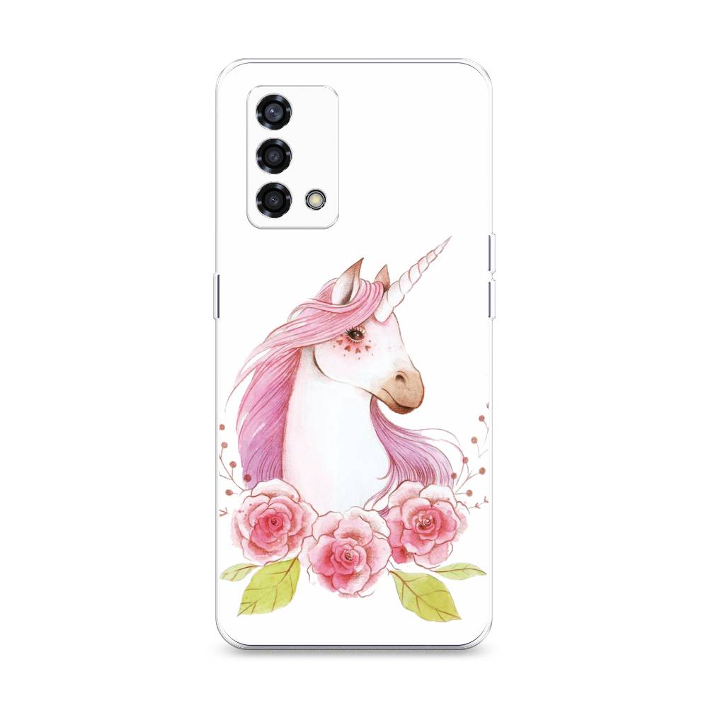 

Чехол на Oppo Reno 6 Lite "Единорог цветы", Белый;розовый;серый, 259550-1