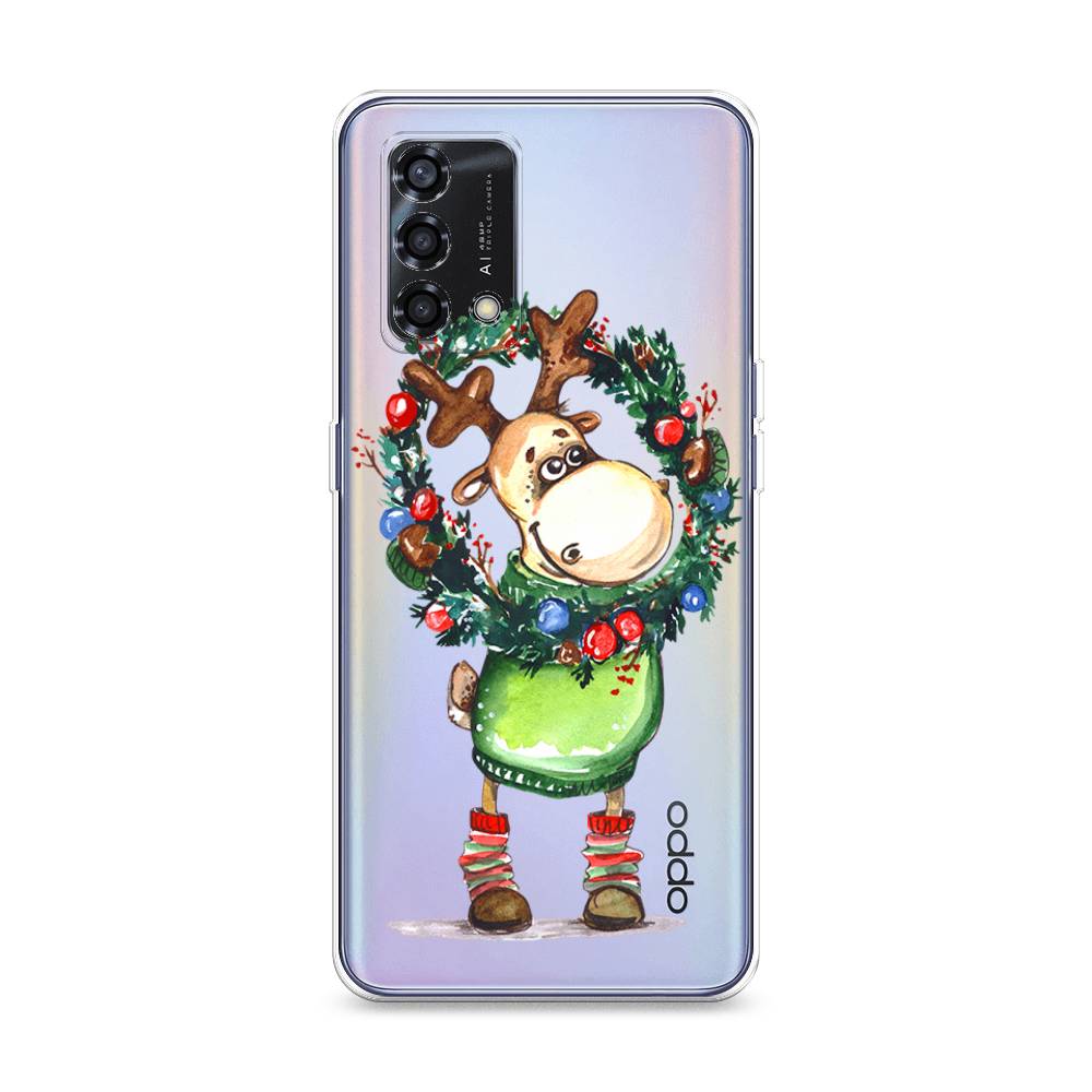 

Чехол на Oppo Reno 6 Lite "Олень с новогодним венком", 259550-4