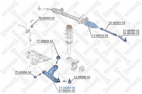 

Рычаг Stellox для Citroen C1/Peugeot 107, 1007 1.0/1.4Hdi 05- нижний левый 5700203sx