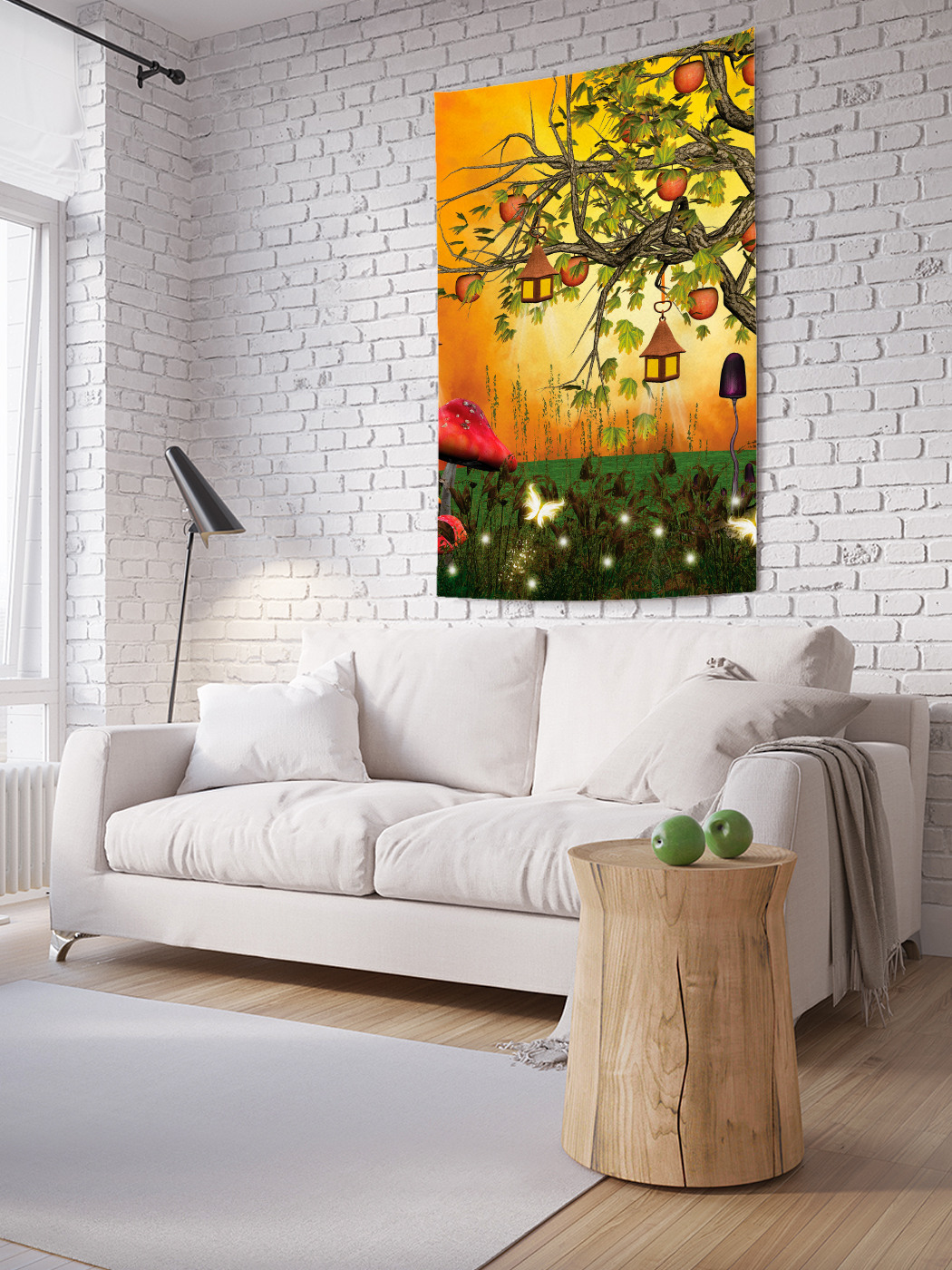 фото Вертикальное фотопанно на стену joyarty "лесной сад с фонарями", 100x150 см