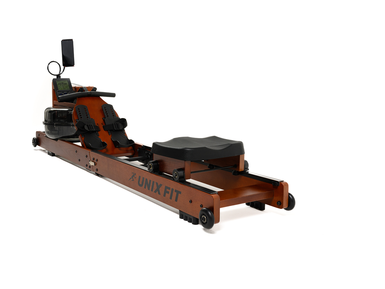 Гребной тренажер водный UNIX Fit Wood Rower Dark, древесина бука, складной, вес до 120 кг