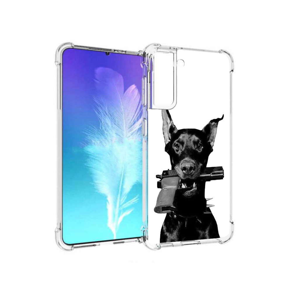 

Чехол MyPads Tocco для Samsung Galaxy S21 доберман с пистолетом (PT157088.510.331), Прозрачный, Tocco
