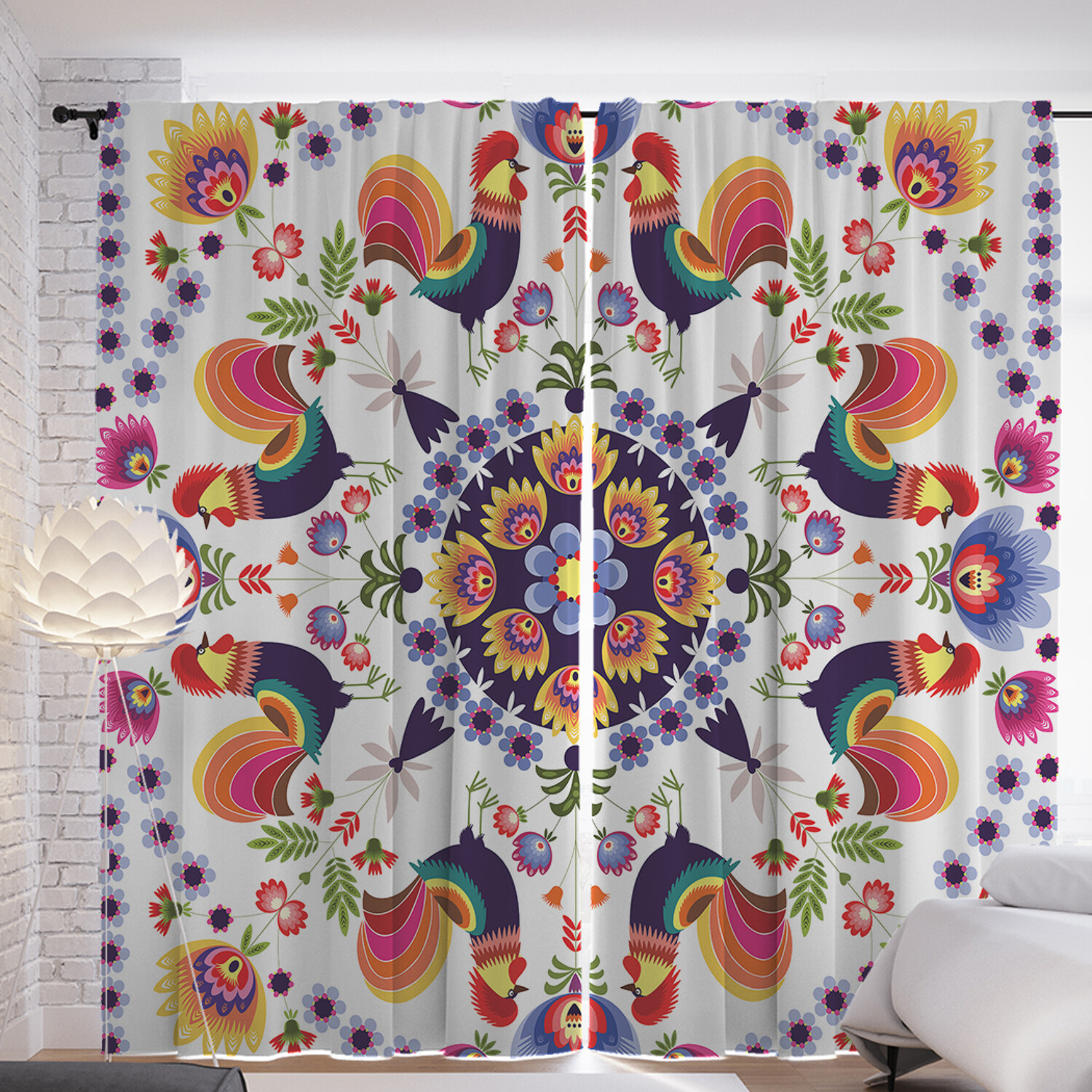 

Шторы с фотопечатью JoyArty "Панно с петухами" из сатена, 290х265 см, Панно с петухами