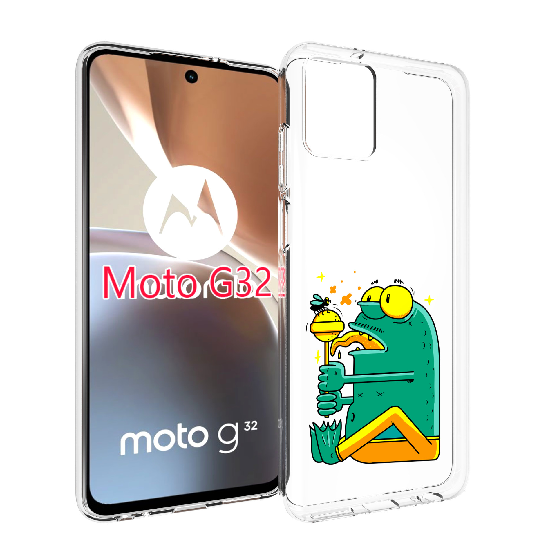 

Чехол MyPads Зеленая лягушка с чупа чупсом для Motorola Moto G32, Прозрачный, Tocco