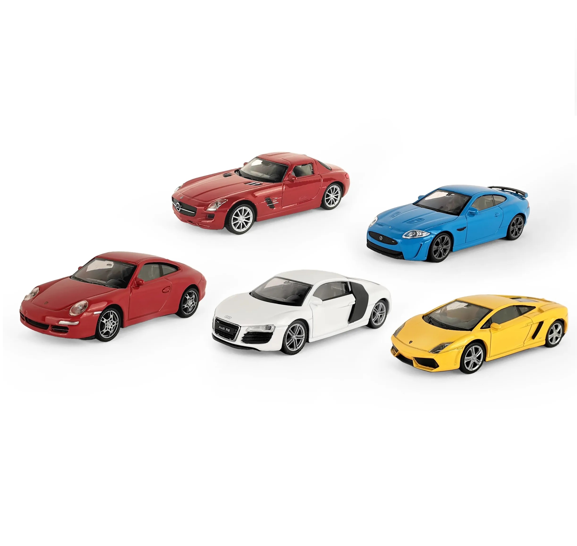 Набор WELLY 1:43, Lambo Gallardo, Porsche 911, Audi R8, Merc SLS, Jag XK, 5 шт Welly разноцветный