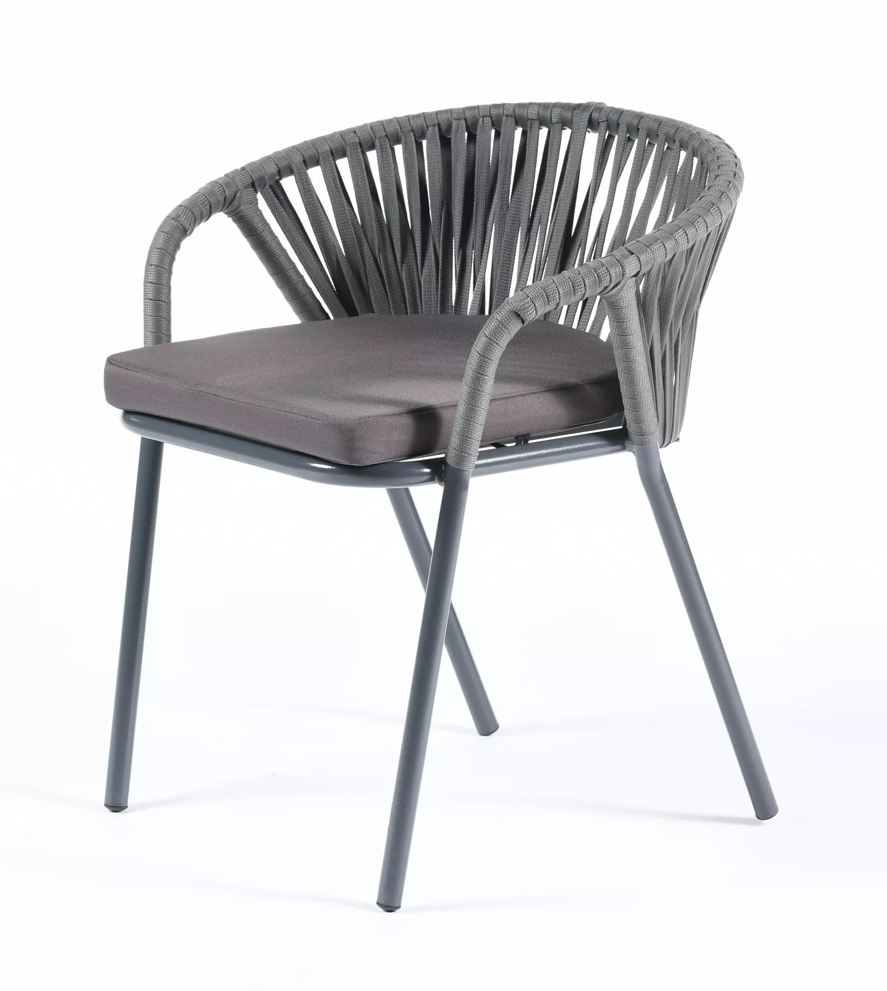 фото Плетеный стул из синтетических лент 4sis женева серый, плоская веревка