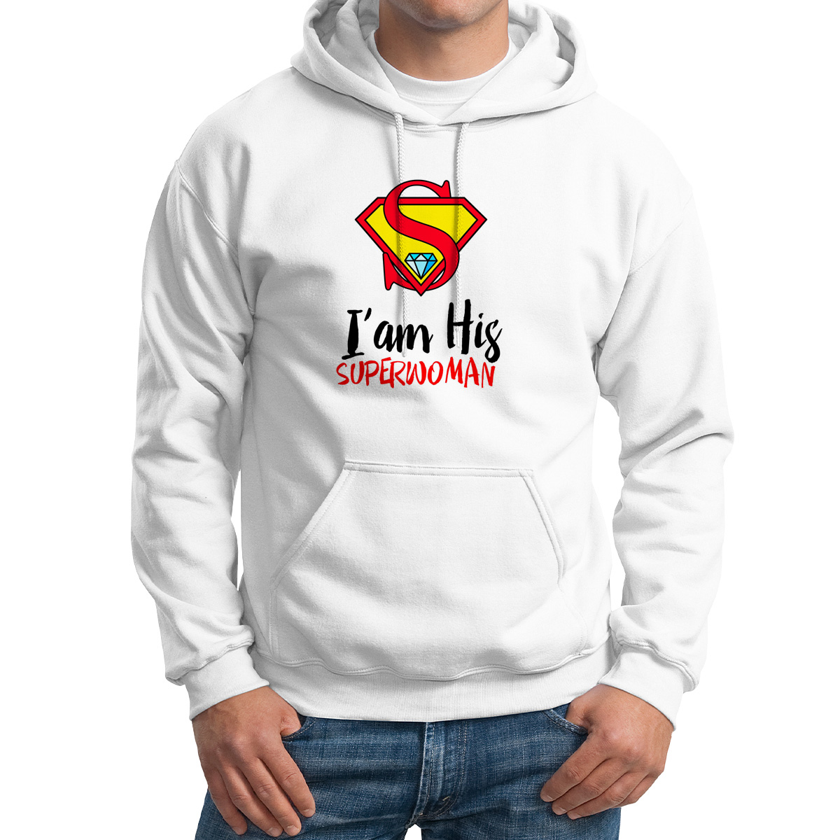 

Худи унисекс CoolPodarok I AM HIS SUPERWOMAN белое 56 RU, Белый, 6M043505