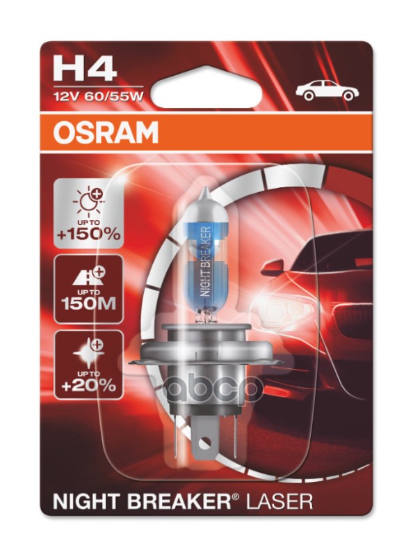 

OSRAM Лампа H4 12V 6055W NIGTT BRAKER LASER +150% P43t, блистер 1 шт. OSRAM 64193NL-01B