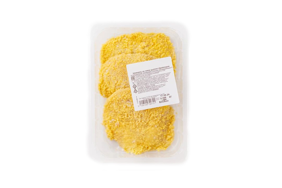 

Шницель из мяса цыплят-бройлеров в кукурузной панировке охлажденный 295 г