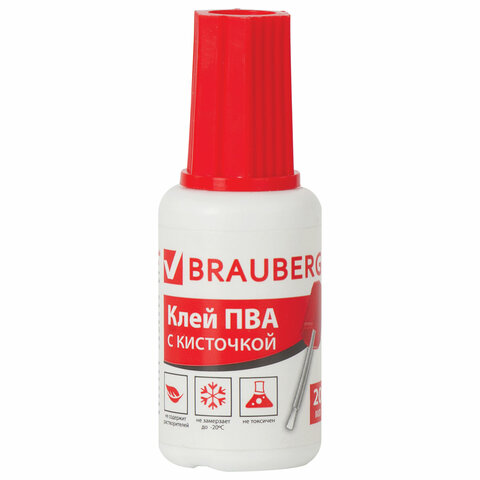 Клей ПВА BRAUBERG, 20 г, с кисточкой, морозостойкий, 222875, (8шт.)