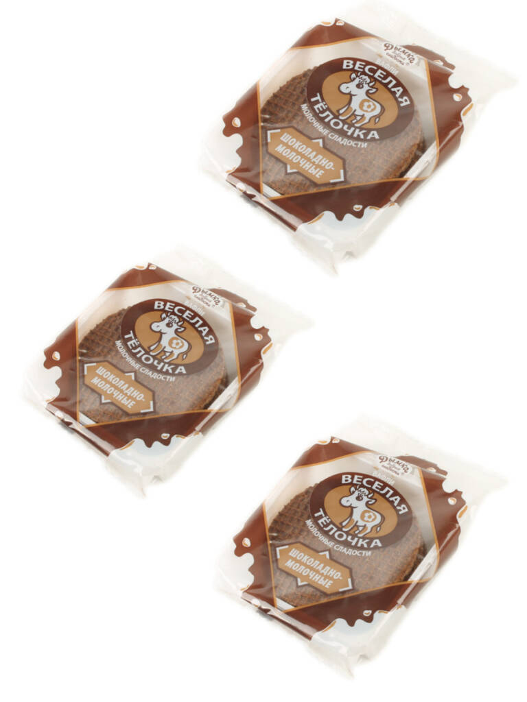 Вафли Веселая Телочка шоколадно-молочные, 150гх24шт/уп