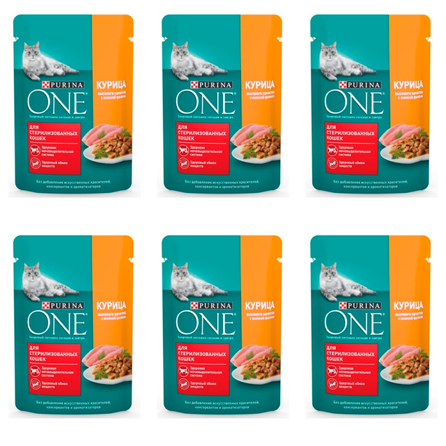 Влажный корм для кошек Purina One с курицей и зеленой фасолью 6 шт по 75 г