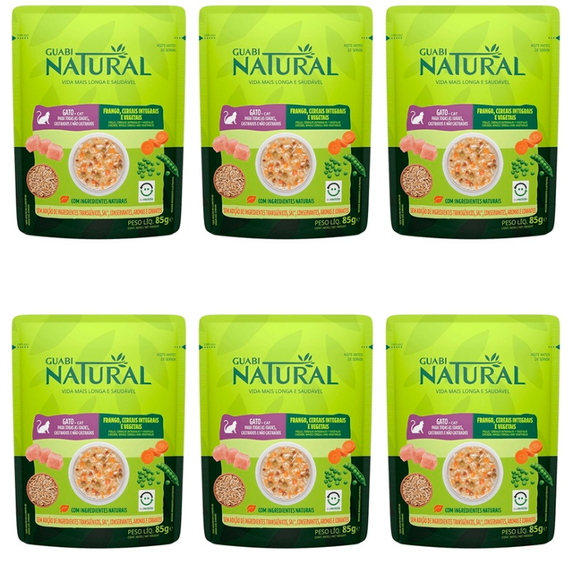 Влажный корм для кошек Guabi Natural курица, цельнозерновые злаки и овощи 6 шт по 85 г