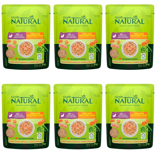 Влажный корм для кошек Guabi Natural Cat курица, лосось, злаки и овощи 6 шт по 85 г