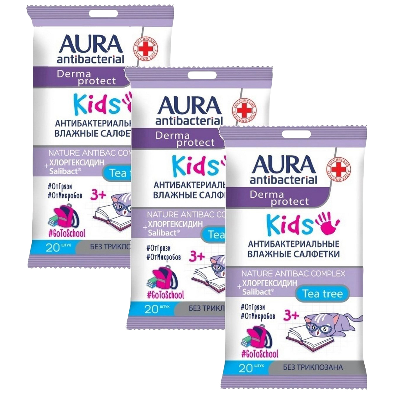 

Салфетки влажные Aura Antibacterial Kids детские 20 шт * 3 шт