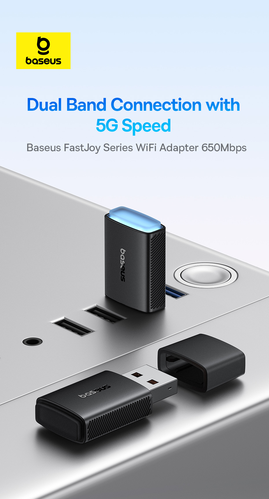 

Wi-Fi адаптер Baseus FastJoy Series 650MBPS HIGH SPEED BS-OH170 Black, Черный, BS-OH170