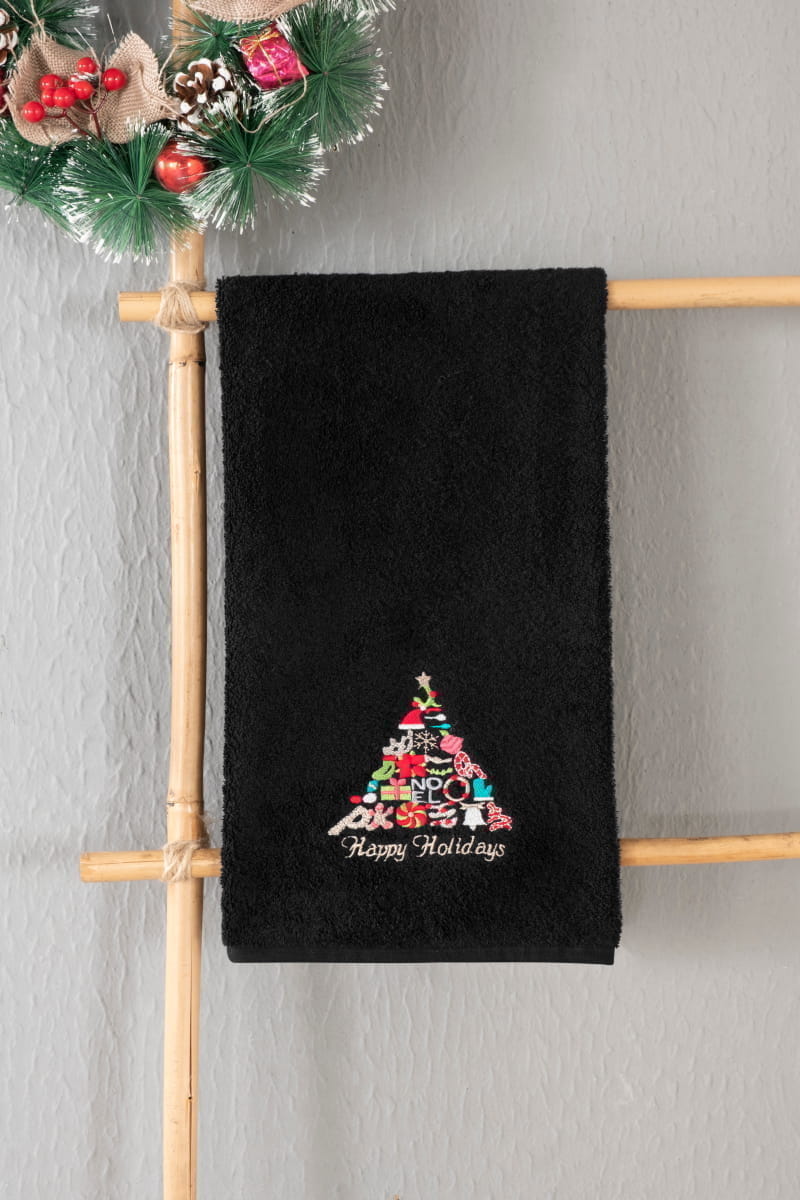 

Полотенце Arya с Вышивкой Рождество 30x50 Happy Holidays Черный