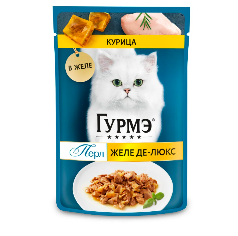 

Влажный корм для кошек Гурмэ Перл Желе Де-Люкс с курицей в роскошном желе, 9 шт по 75 г, Перл Желе Де-Люкс