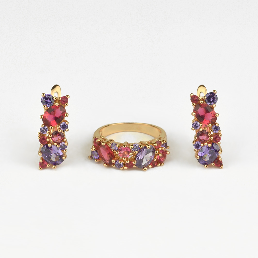 фото Комплект (серьги+кольцо) из бижутерного сплава с цирконом р.17 шелковый путь кт750