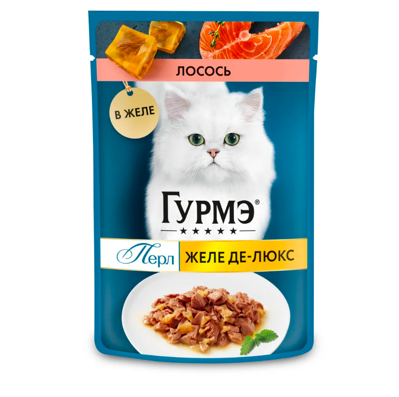 

Влажный корм для кошек Гурмэ Перл Желе Де-Люкс с лососем в роскошном желе 12 шт по 75 г, Перл Желе Де-Люкс