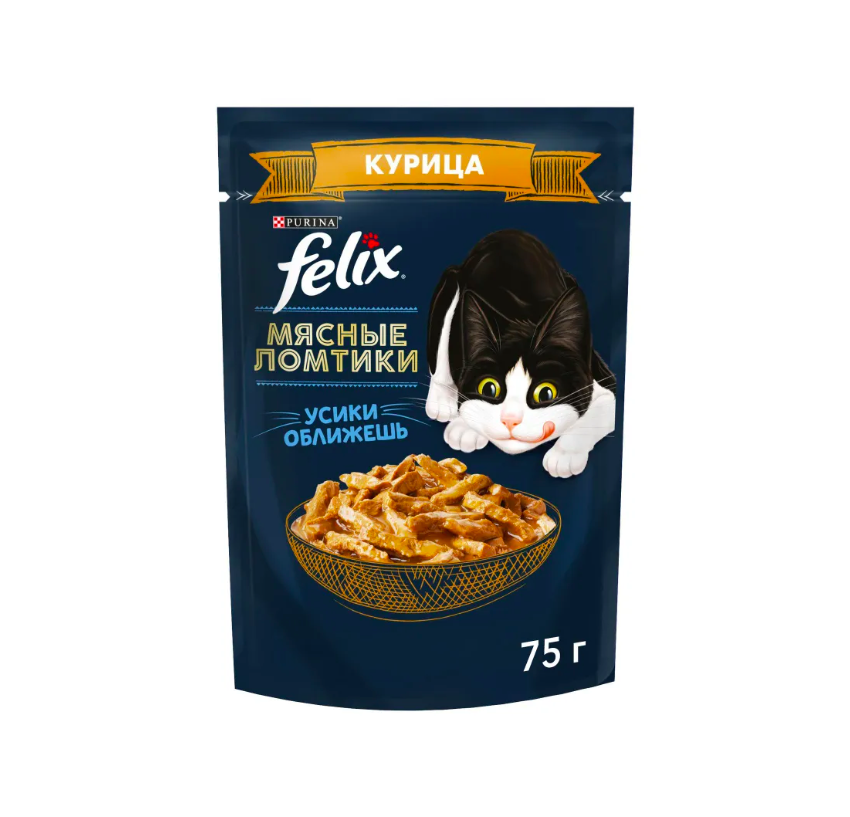 

Влажный корм для кошек Felix Мясные ломтики с курицей 12 шт по 75 г, мясные ломтики с курицей
