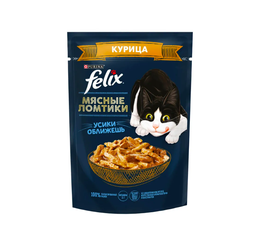 

Влажный корм для кошек Felix Мясные ломтики с курицей 9 шт по 75 г, мясные ломтики с курицей