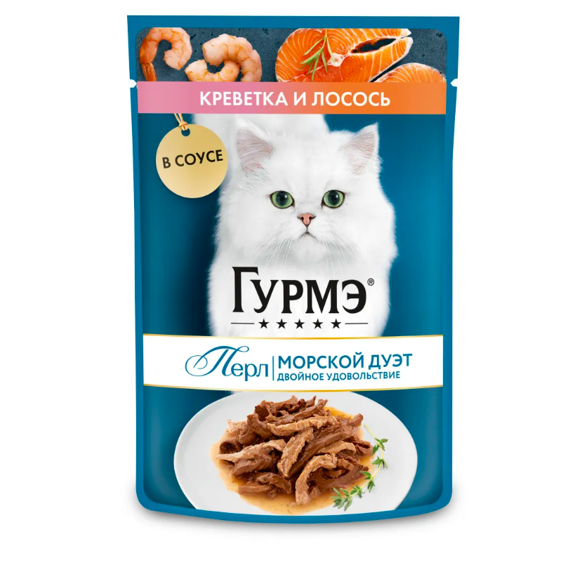 

Влажный корм для кошек Гурмэ Перл Мясной Дуэт со вкусом креветки и лосося 9 шт по 75 г, Перл Мясной Дуэт