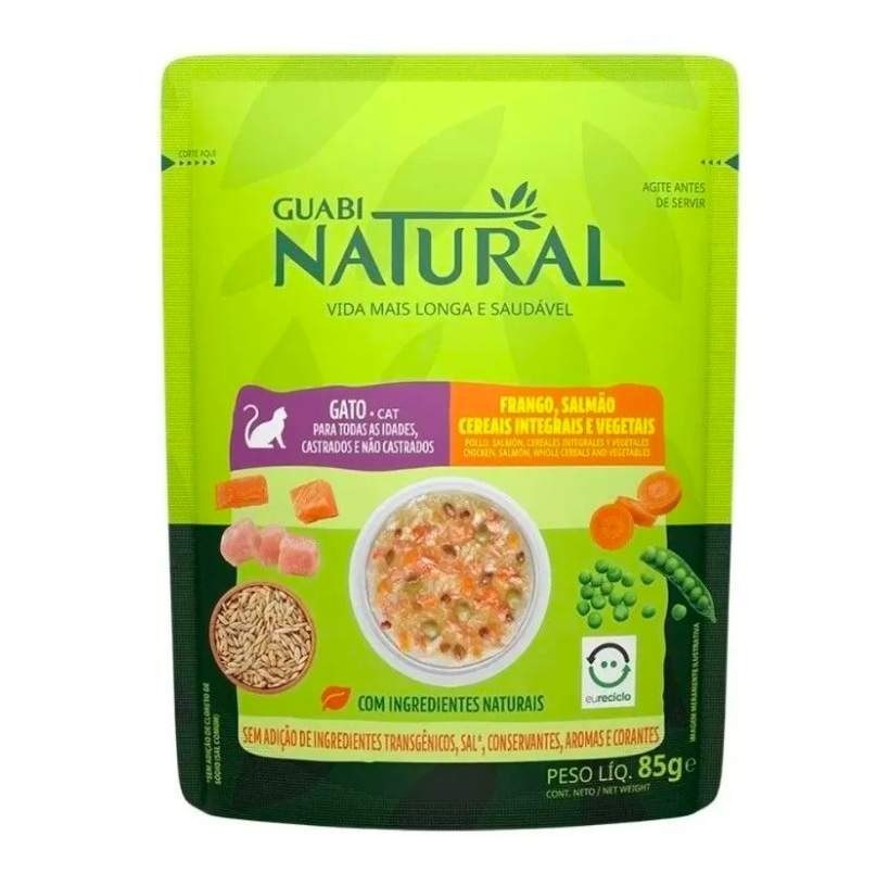 Влажный корм для кошек Guabi Natural курица, цельнозерновые злаки и овощи 3 шт по 85 г