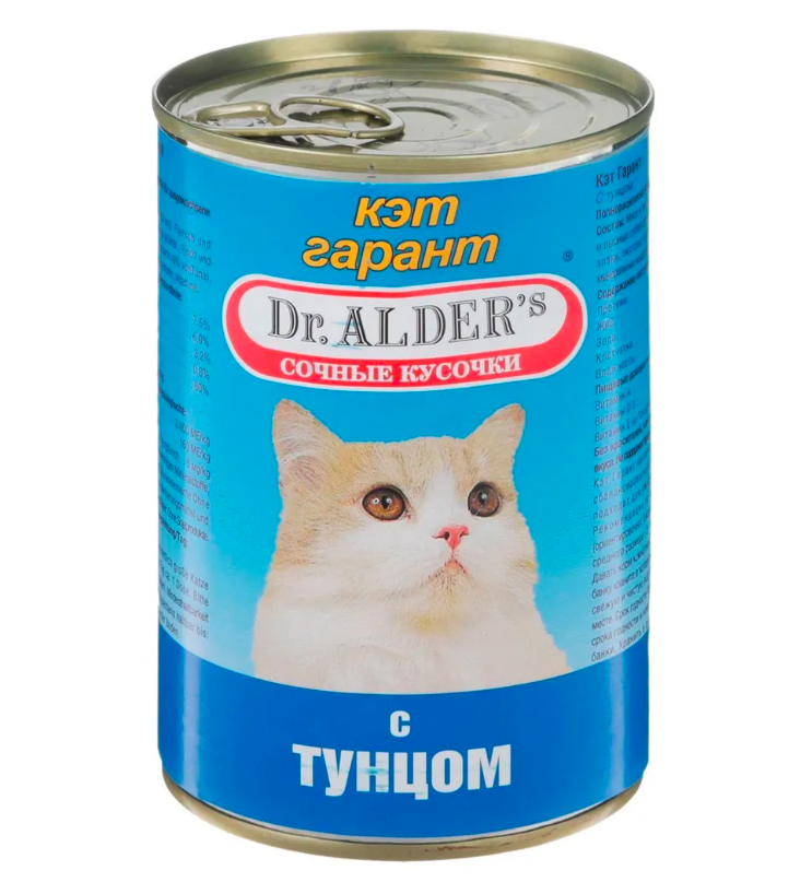 Консервы для кошек Dr. Alder's с тунцом кусочки в соусе, 3 шт по 415 г