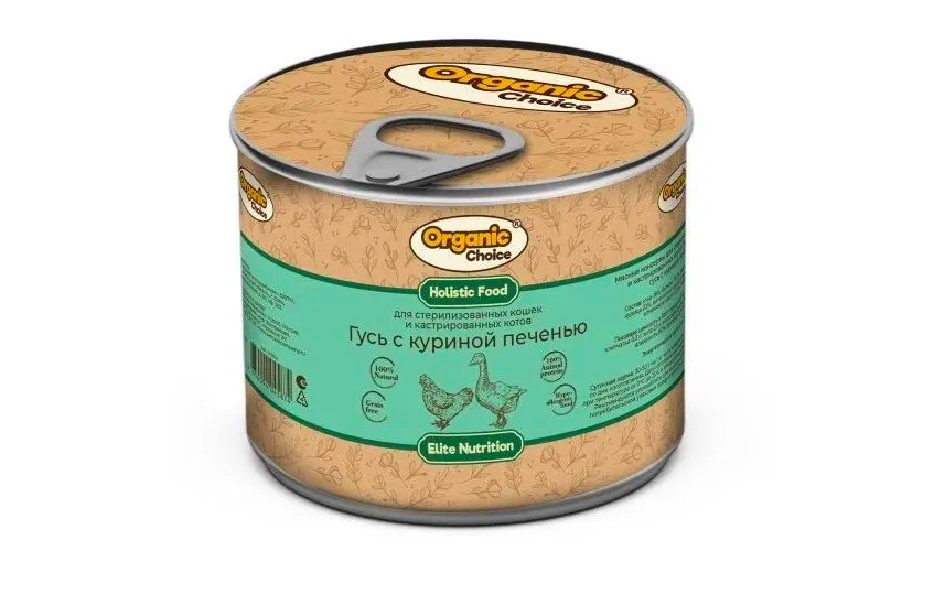 

Влажный корм для кошек Organic Сhoice с гусем и куриной печенью, 12 шт по 85г, с гусем и куриной печенью