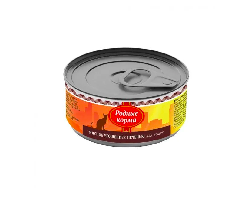 

Консервы для кошек Родные корма Мясное угощение с печенью 2 шт по 100 г, полезный рацин
