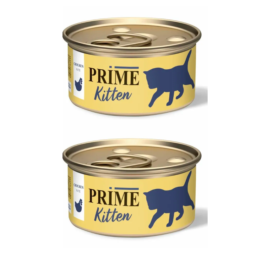 

Консервы для котят Prime Kitten паштет курица 2 шт по 75 г, полезный рацин