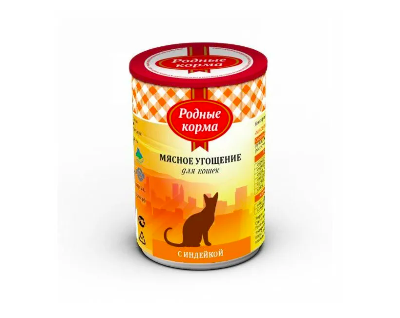 

Консервы для кошек Родные корма Мясное угощение с индейкой 2 шт по 340 г, Мясное угощение