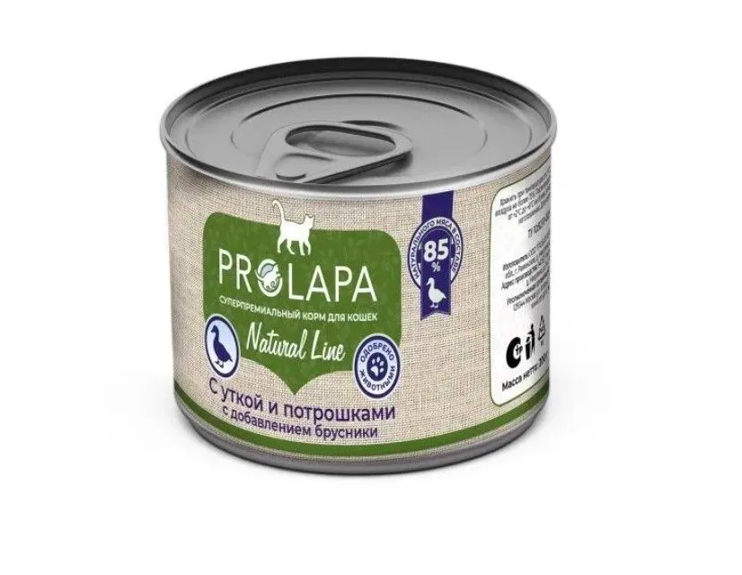 Консервы для кошек Prolapa Natural Line с уткой, потрошками и брусникой 200 г, 3 шт