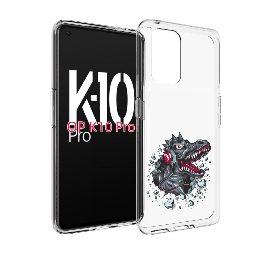 

Чехол MyPads Нарисованный динозавр в наушниках для OPPO K10 Pro, Прозрачный, Tocco