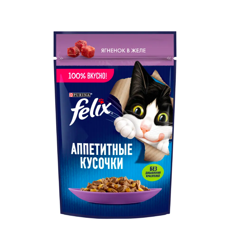 

Влажный корм для кошек Felix Аппетитные кусочки в желе с ягненком 12 шт по 75 г, полезный рацион
