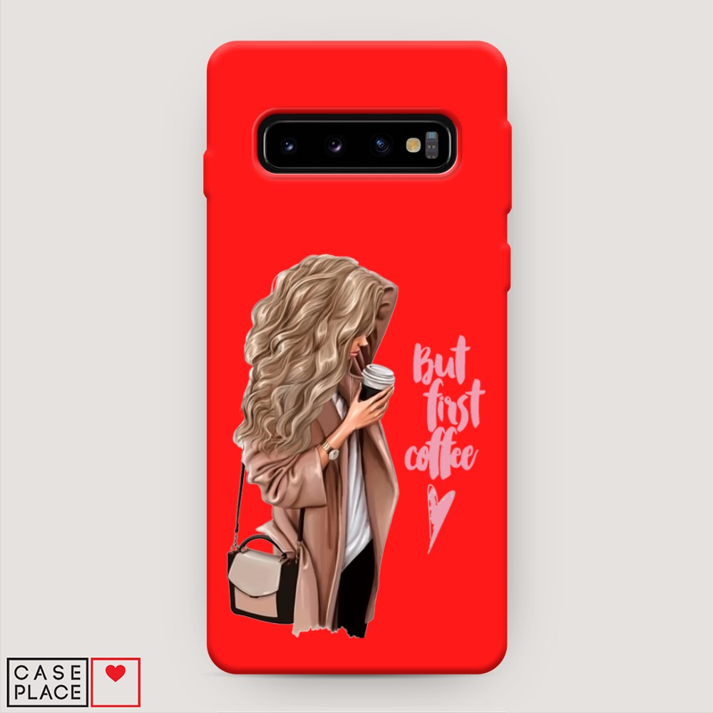 

Матовый силиконовый чехол "Девушка с кофе" на Samsung Galaxy S10 +, Девушка с кофе