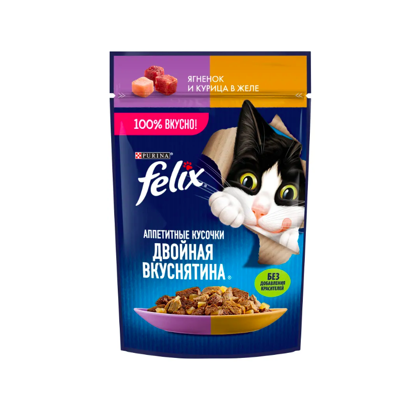 

Влажный корм для кошек Felix Двойная Вкуснятина в желе с ягненком и курицей 9 шт по 75 г, полезный рацион