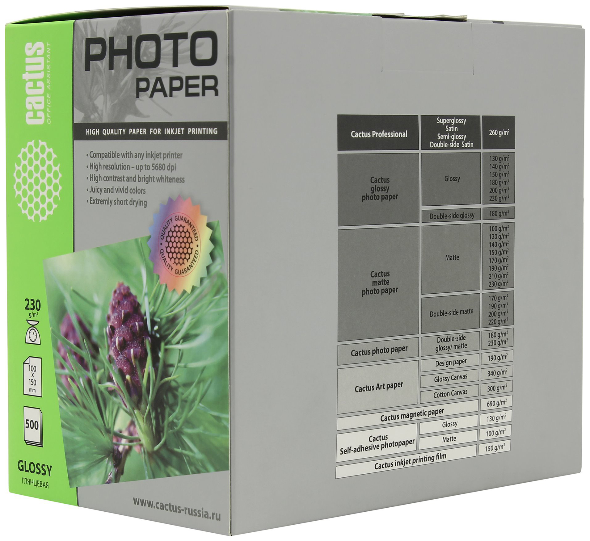 Фотобумага для принтера Cactus CS-GA6230500 A6 230г/кв.м глянцевое покрытие 500л