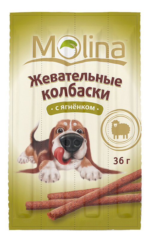 фото Лакомство для собак molina, жевательные колбаски, палочки, ягненок, 36г