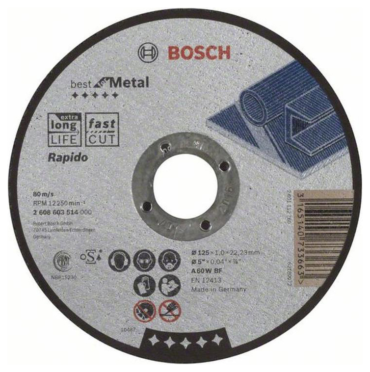 фото Диск отрезной абразивный bosch best по метл 125x1,0, прям 2608603514