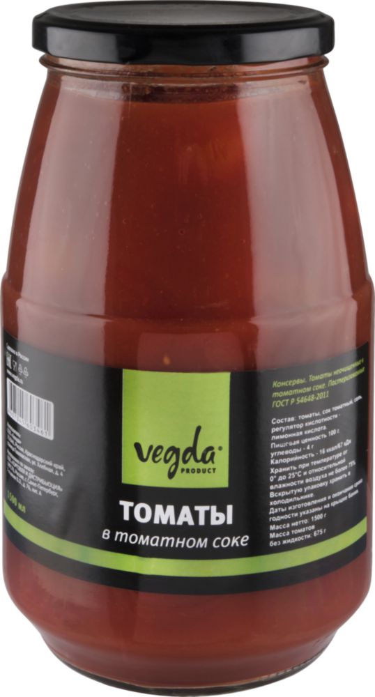 Томаты в томатном соке Vegda product неочищенные 1500 мл
