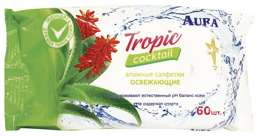 фото Влажные салфетки aura tropic cocktail 5793 60 шт