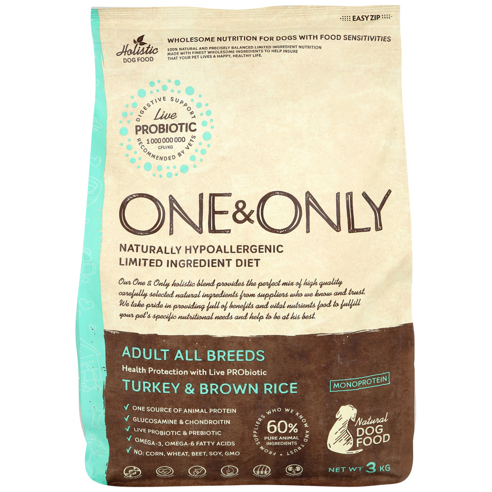 фото Сухой корм для собак one&only adult all breeds turkey&rice, все породы,индейка с рисом,3кг