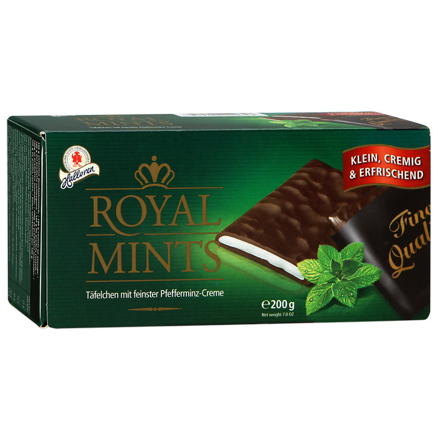 Шоколадные плитки Halloren Royal mints с мятной начинкой 200 г