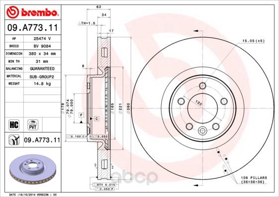 фото Тормозной диск brembo задний для 09a77311