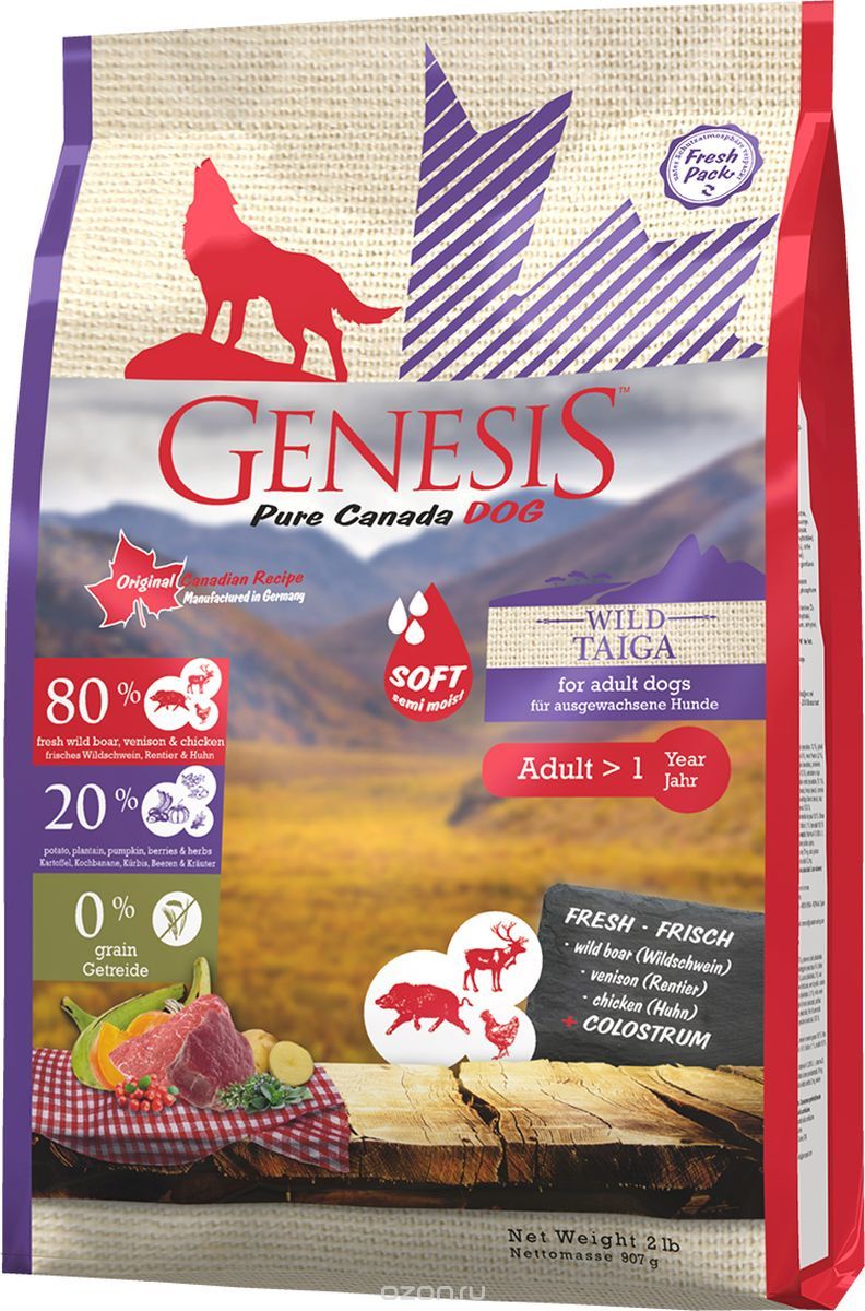 фото Сухой корм для собак genesis pure canada wild taiga soft adult, курица, оленина, 0.9кг