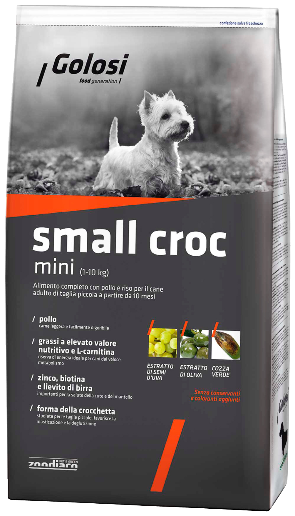 Сухой корм для собак Golosi Small Croc Mini, курица, рис, 2кг